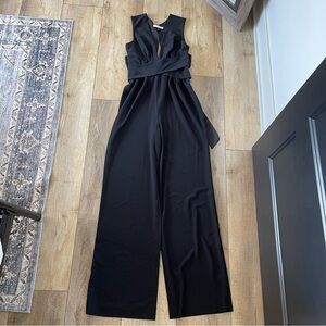 Halston Heritage Formal Sleeveless V Neck Jumpsuit